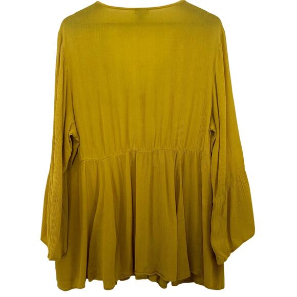Torrid Blouse 2X Mustard Yellow Crochet Corset Style Neckline Bohemian Fall Top - Picture 2 of 7